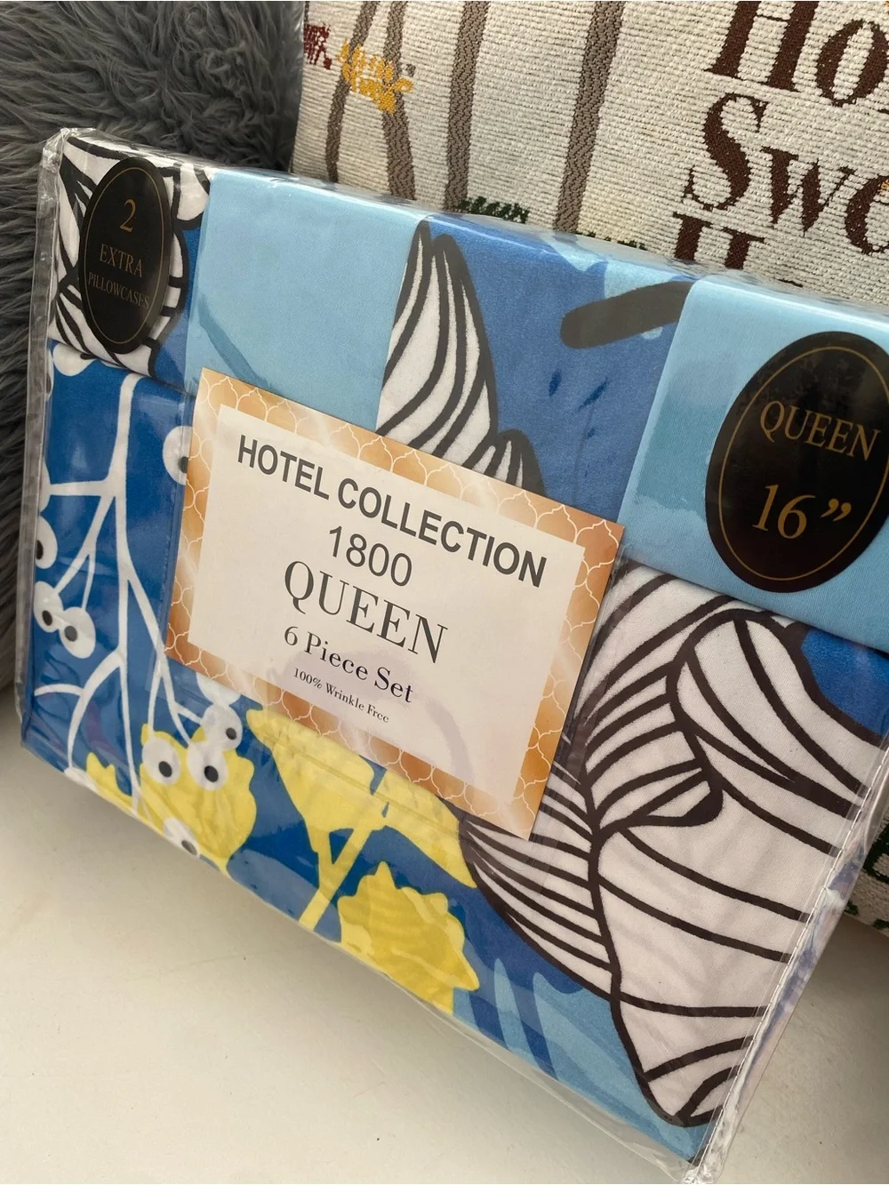 Hotel Collection Queen Sheet Set in Blue, Yellow, White